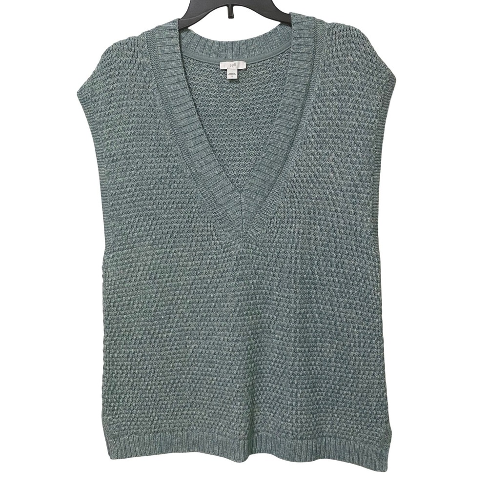 J‎ Jill Womens Marled Green Textured V-Neck Sweater Vest M Ocean Core Grandpa